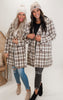 Ivory Double Breasted Plaid Long Coat