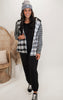 Black Hooded Contrast Plaid Jacket