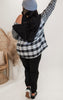 Black Hooded Contrast Plaid Jacket