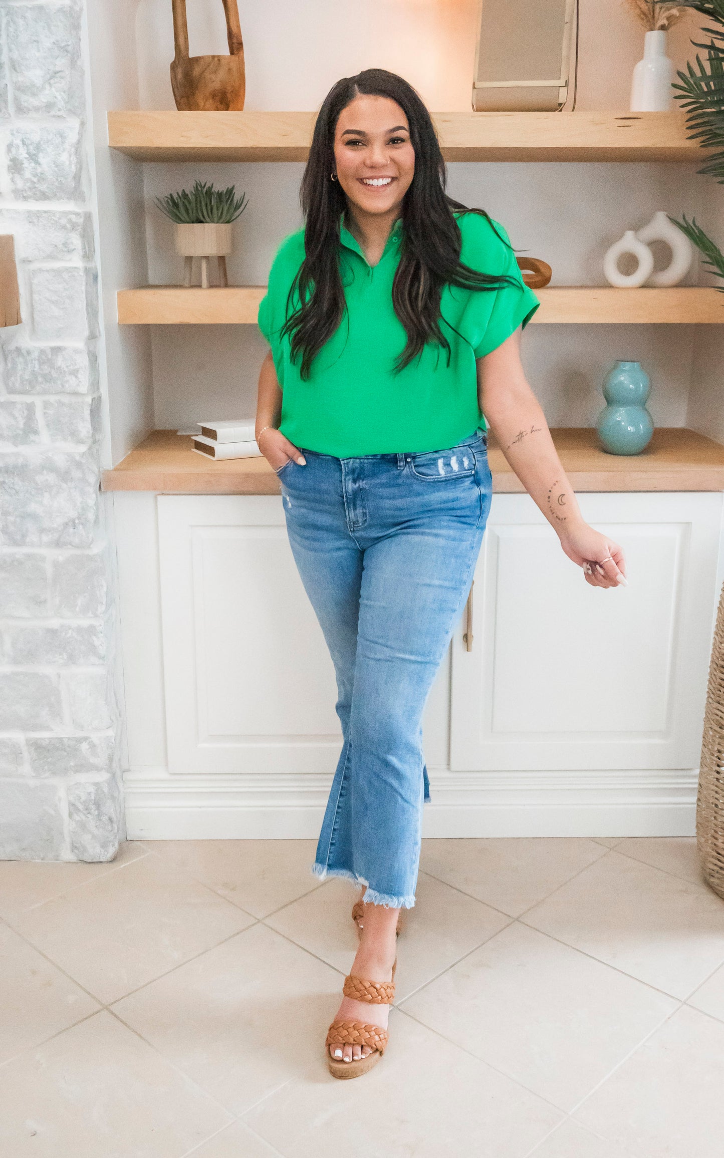 kelly green short sleeve blouse 