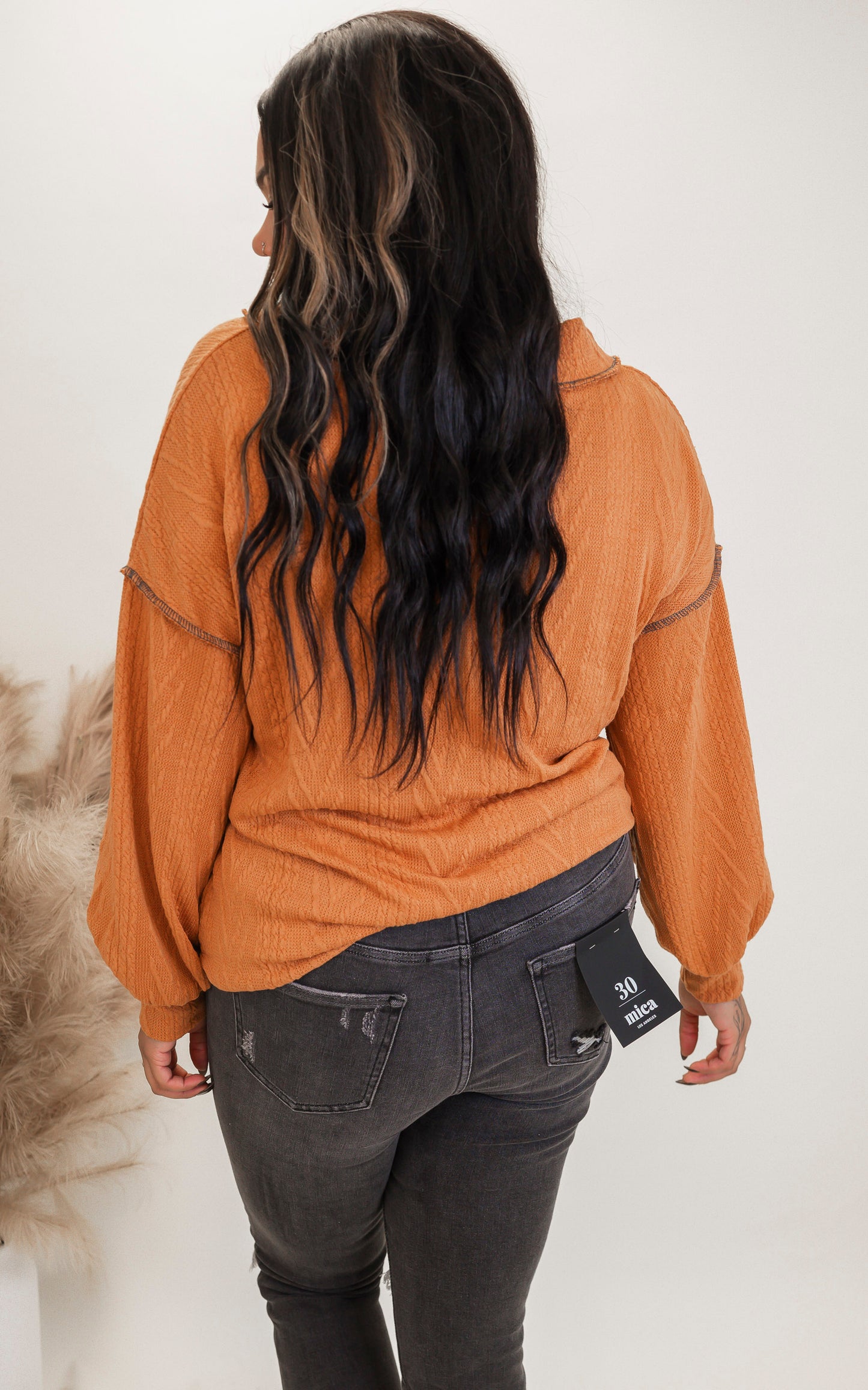 Rust Corded V-Neck Sweater