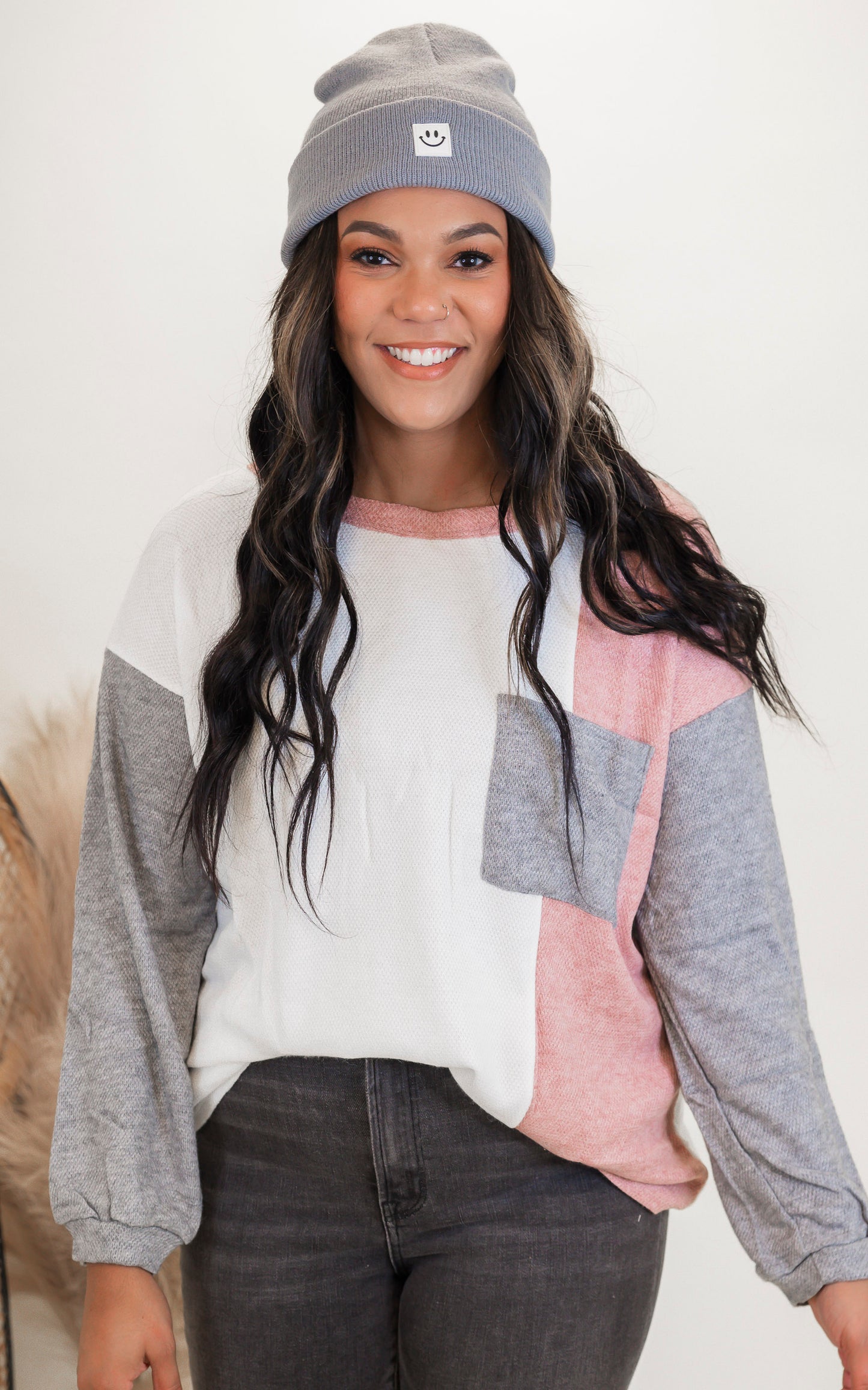 Ivory Thermal Colorblock Sweatshirt