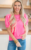 Hot Pink Textured Puff Sleeve Top