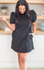 Black Textured Dress with Pockets