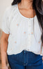 Floral Embroidery Scoop Neck Blouse