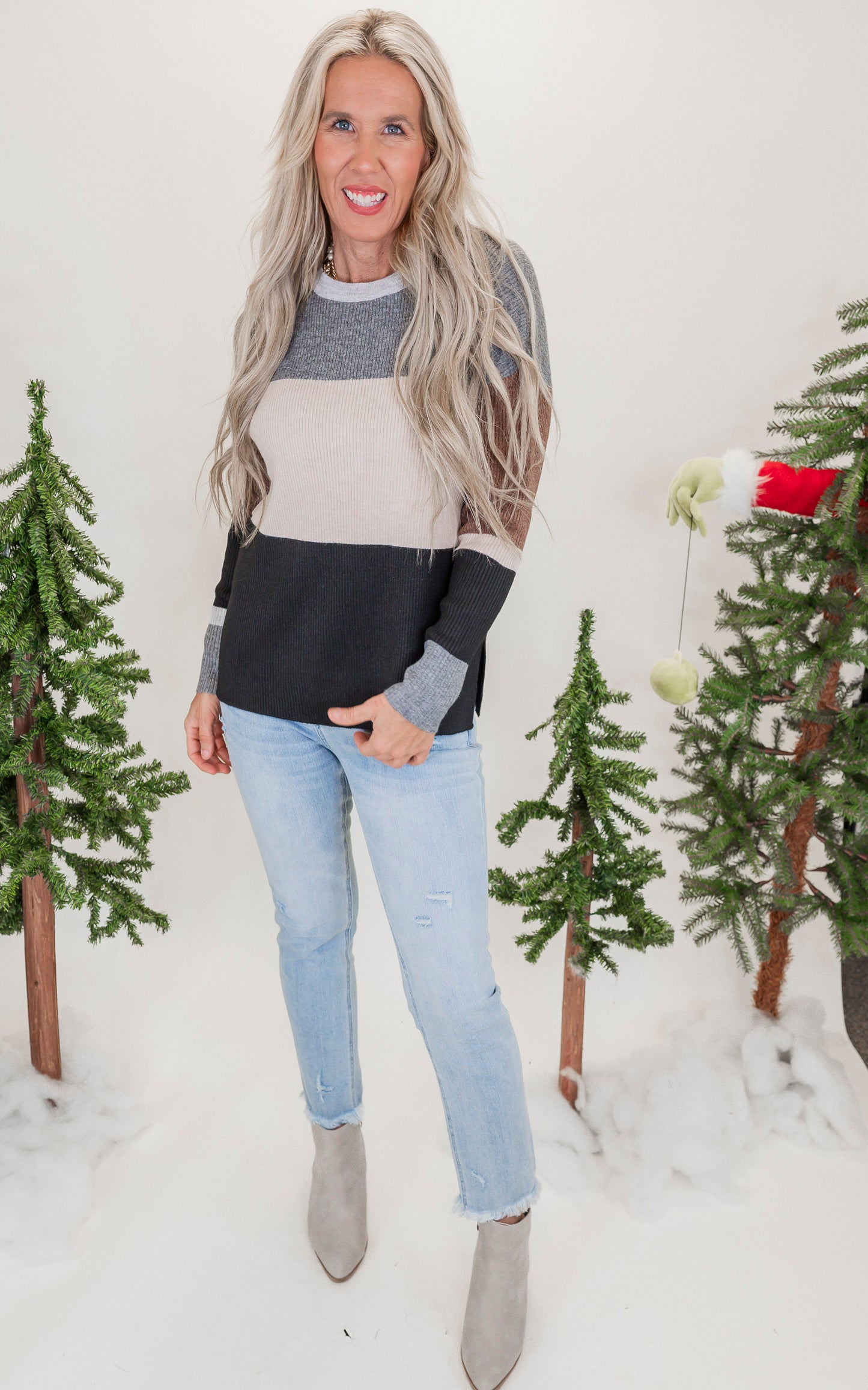 Charcoal Colorblock Pullover Sweater