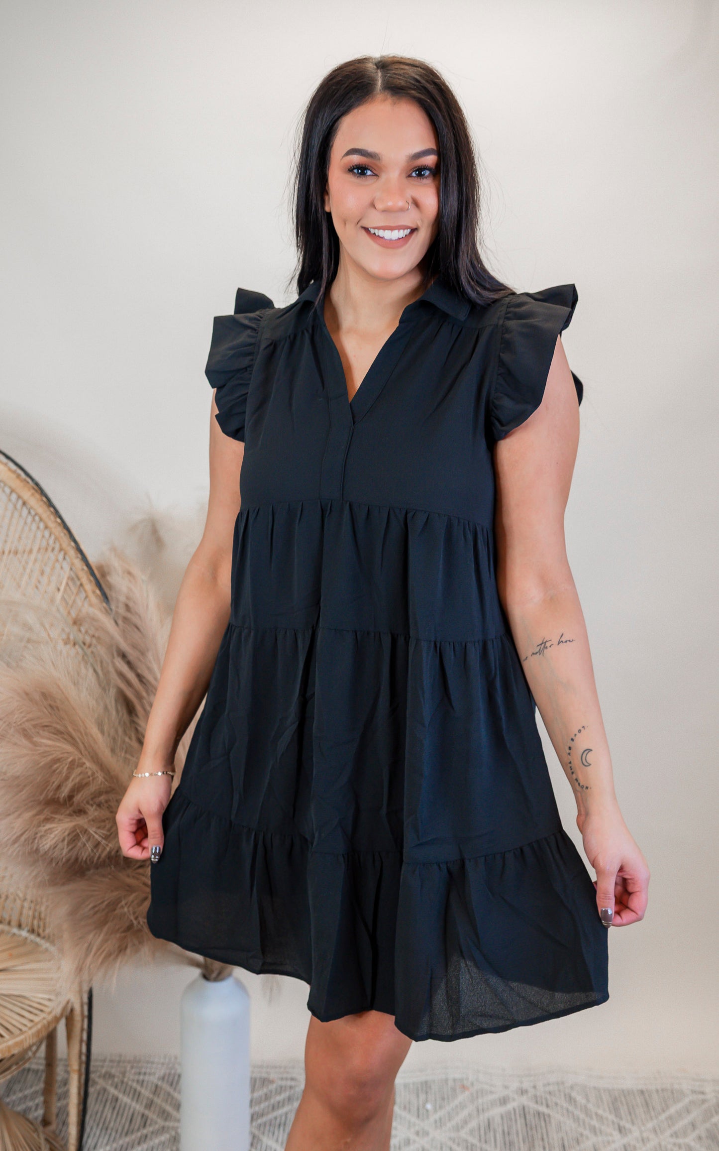 Tiered Short Dress w/ Flutter Sleeve  | Umgee