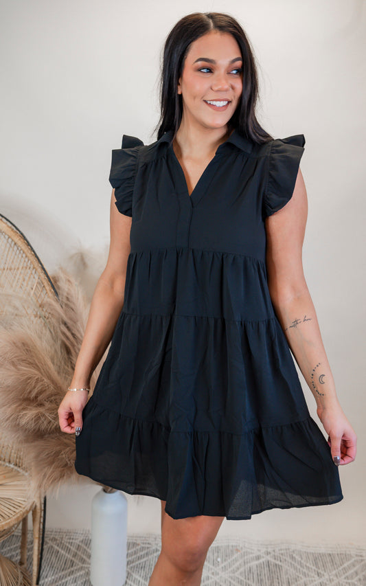 Tiered Short Dress w/ Flutter Sleeve  | Umgee