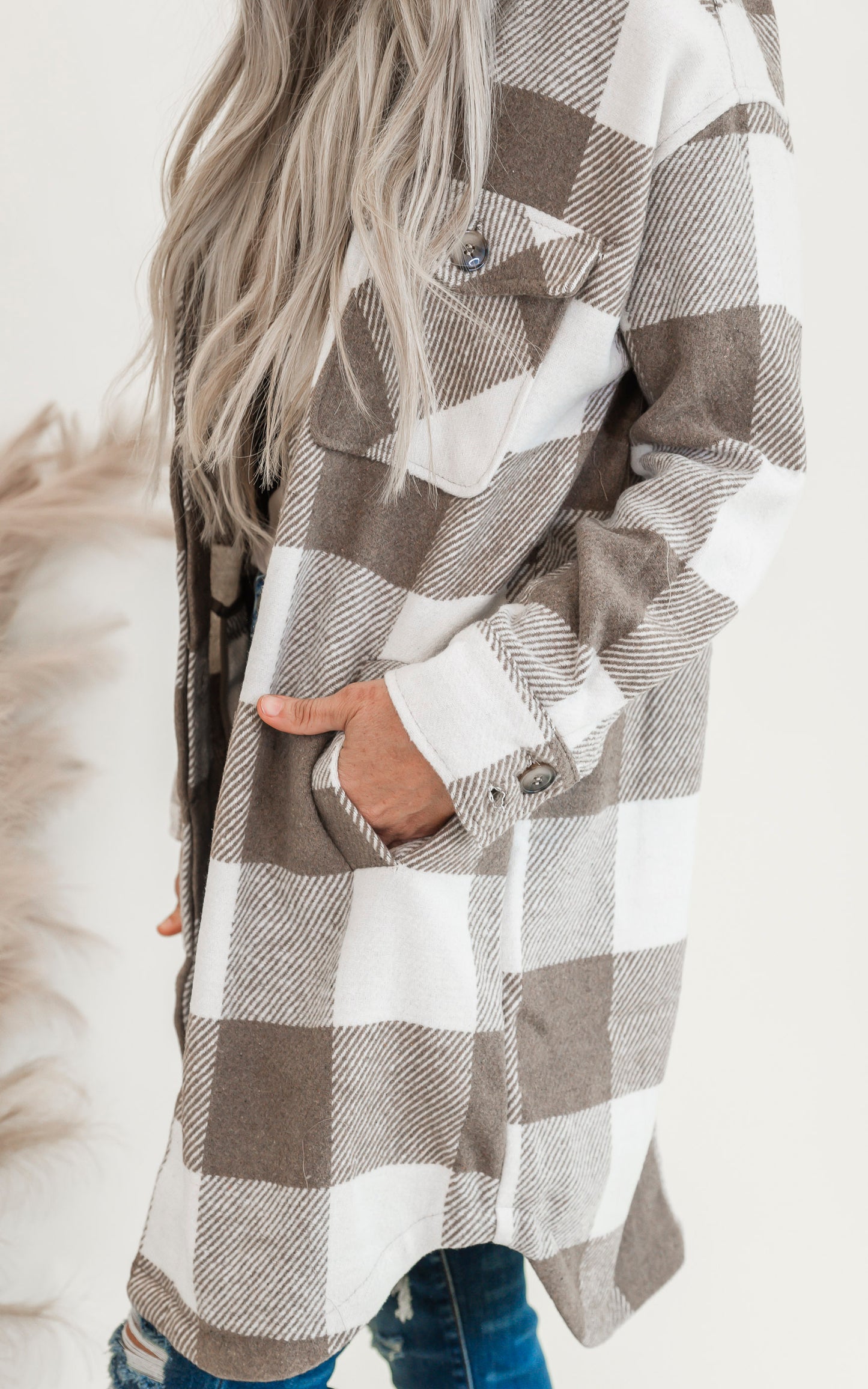 Taupe Buffalo Plaid Long Shacket