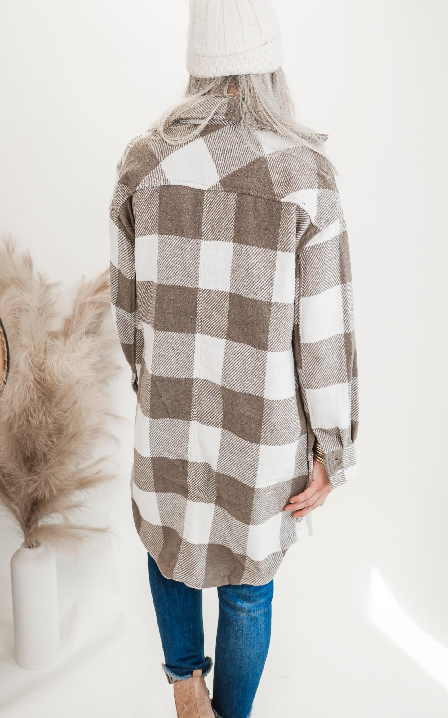 Taupe Buffalo Plaid Long Shacket