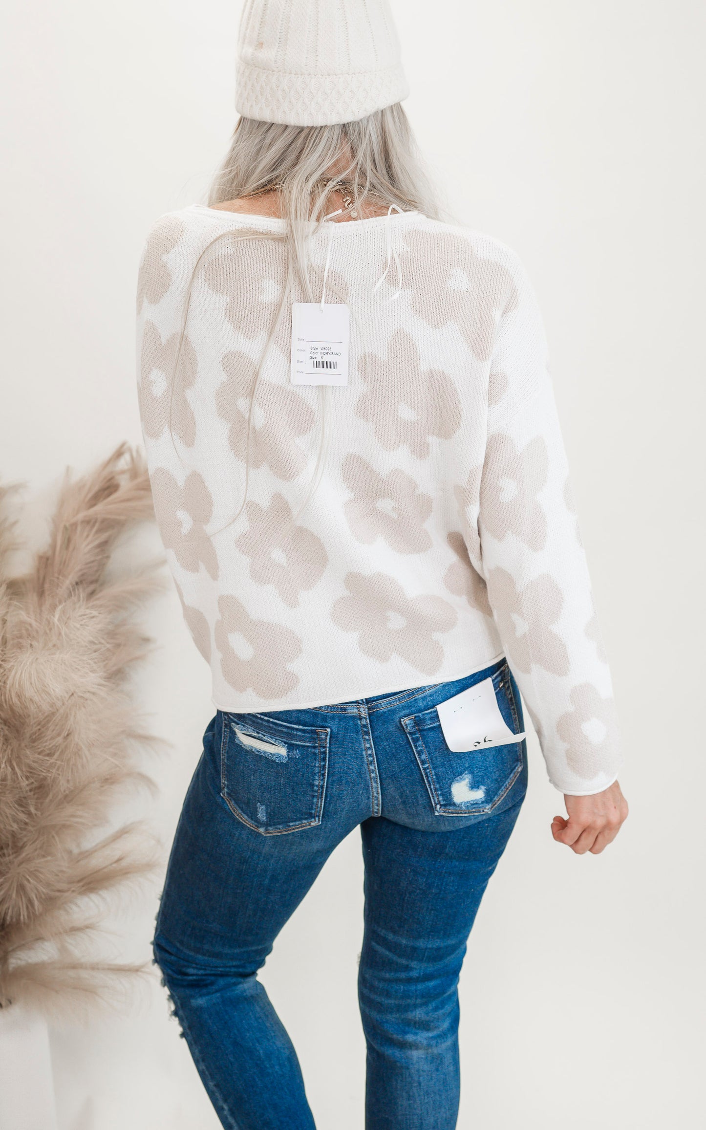 Ivory Floral Sweater Knit Top