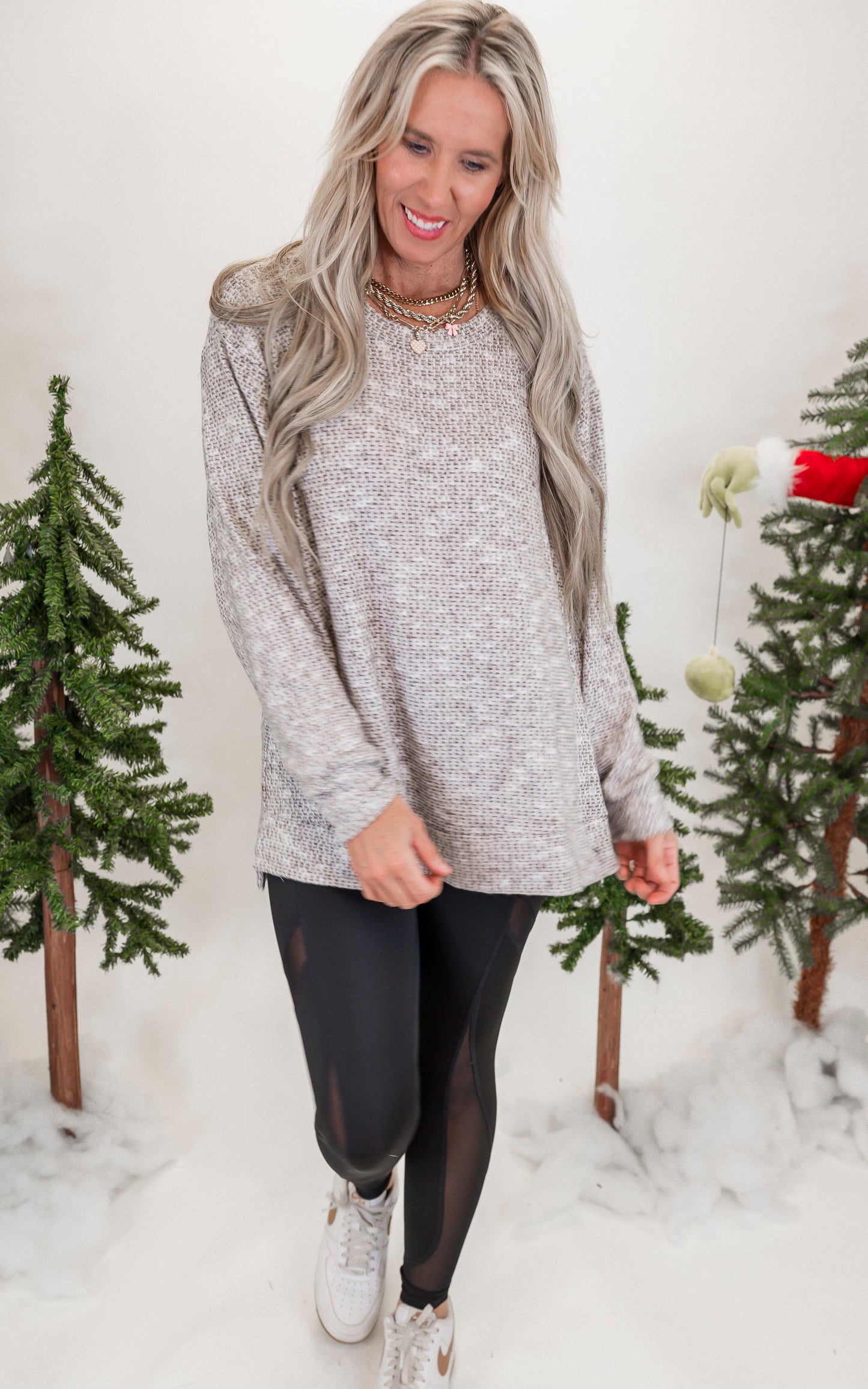 Brown Knit Long Sleeve Top