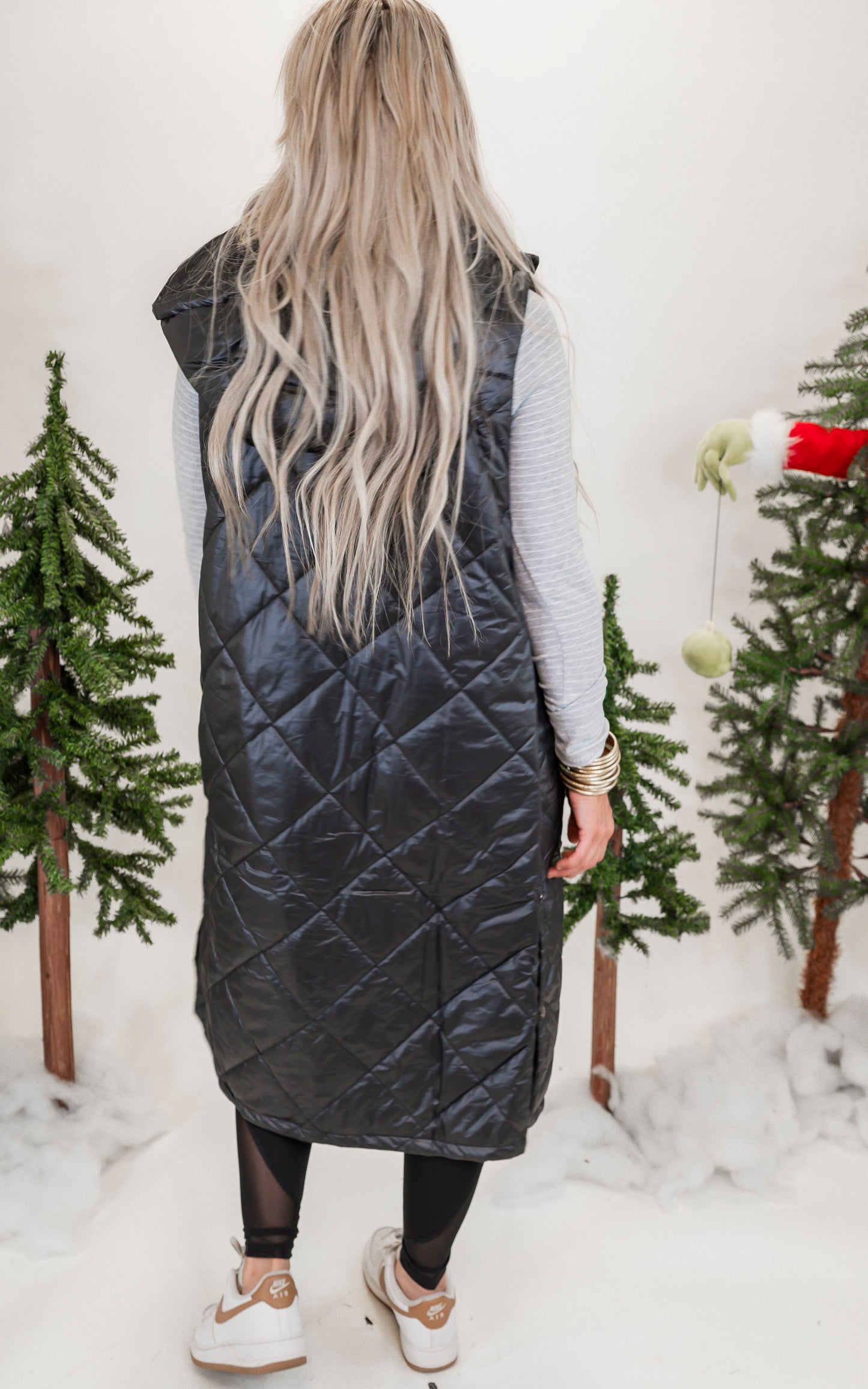 Black Hoodie Midi Vest