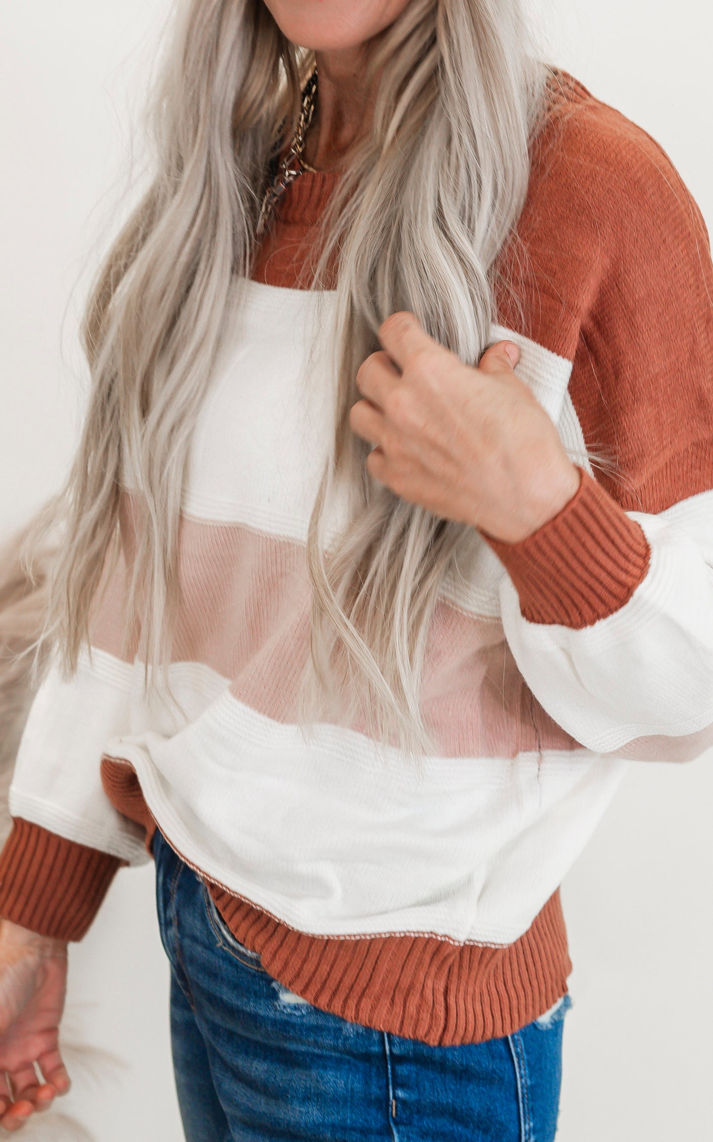 Rust Colorblock Striped Sweater Top