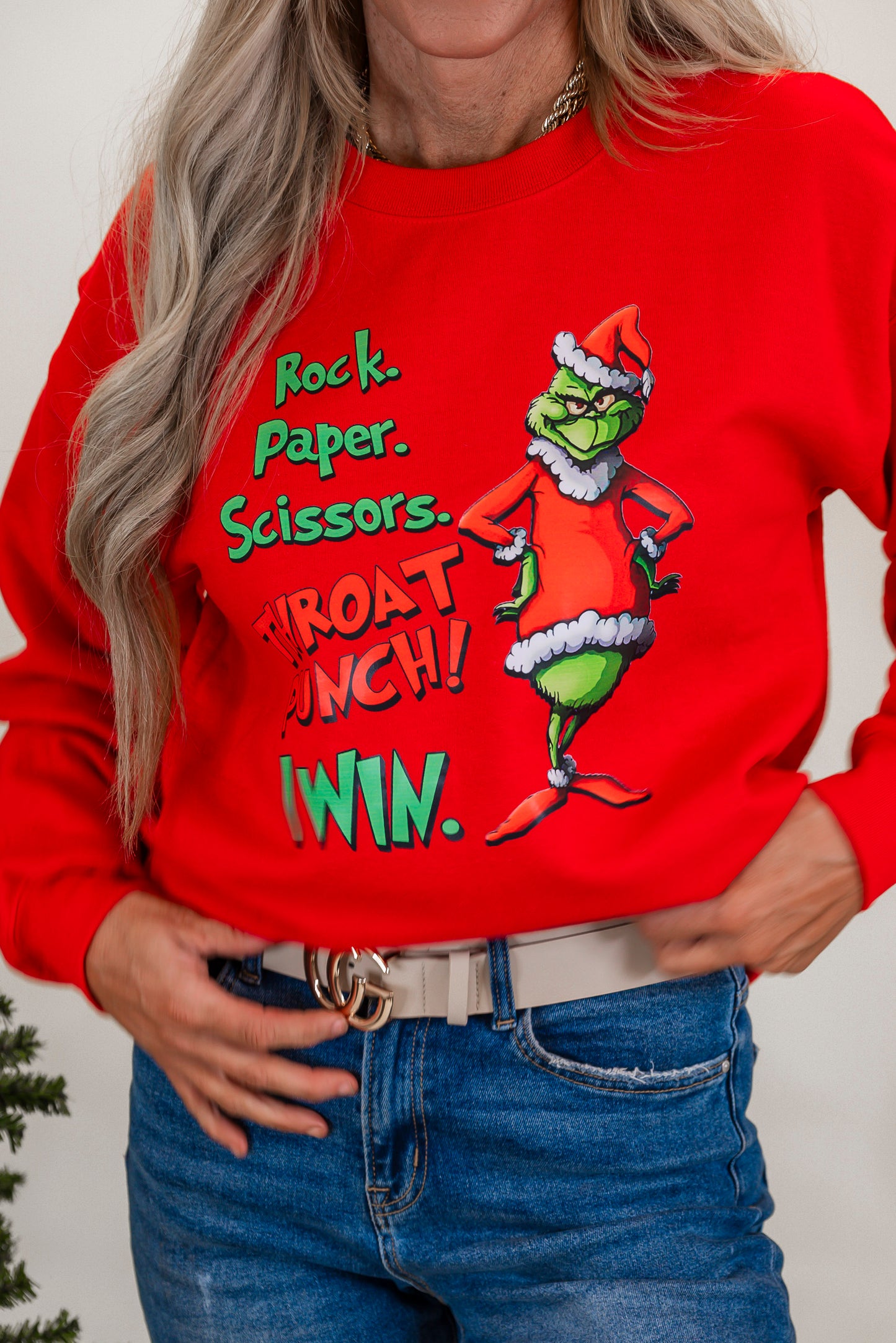 Rock Paper Scissors Throat Punch Holiday Graphic Crewneck Sweatshirt