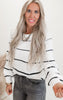 White Striped Lightweight Cable Knit Sweater Top