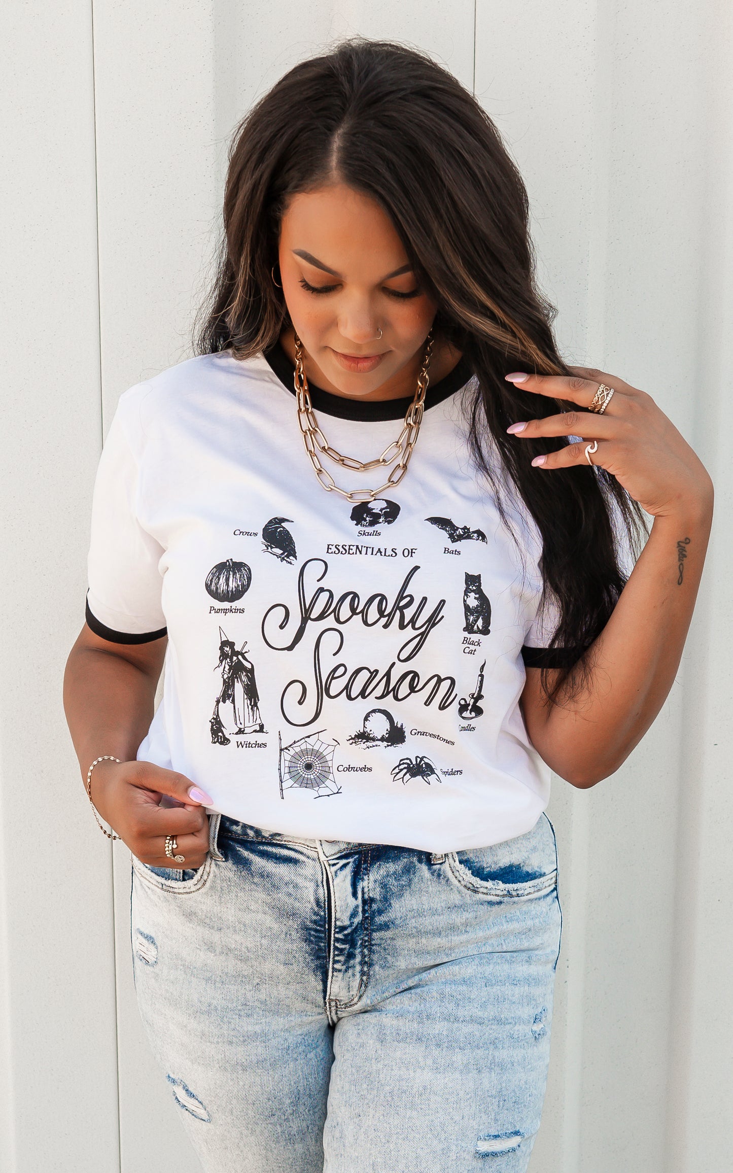 Essentials of Spooky Season Ringer Graphic T-shirt