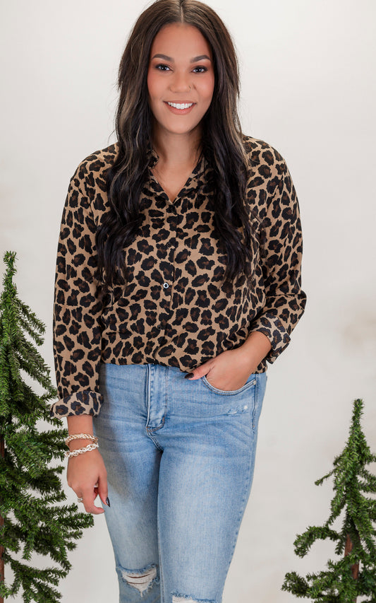 Nina Leopard Button Up Top