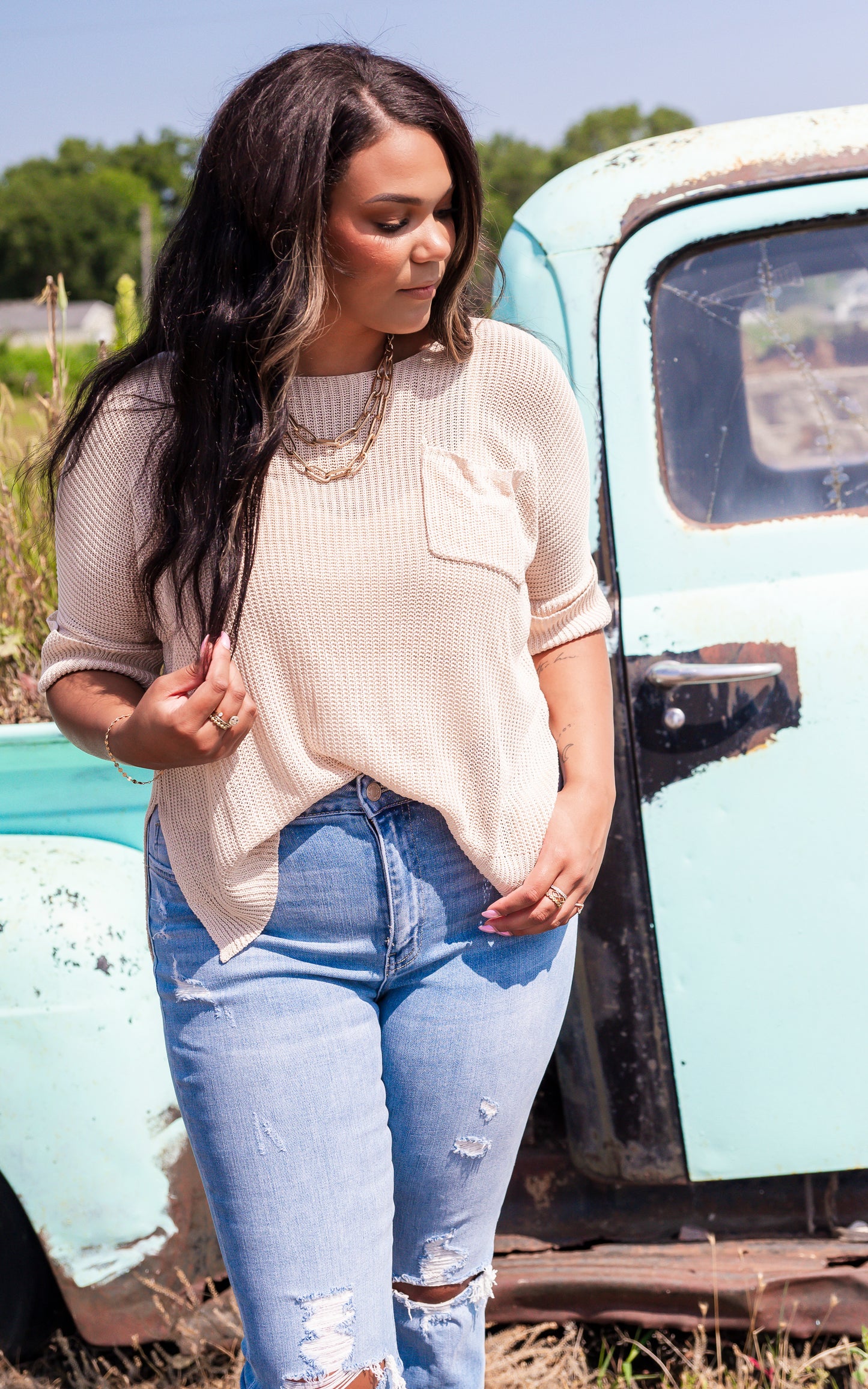 Autumn Breeze Half Sleeve Solid Knit Top