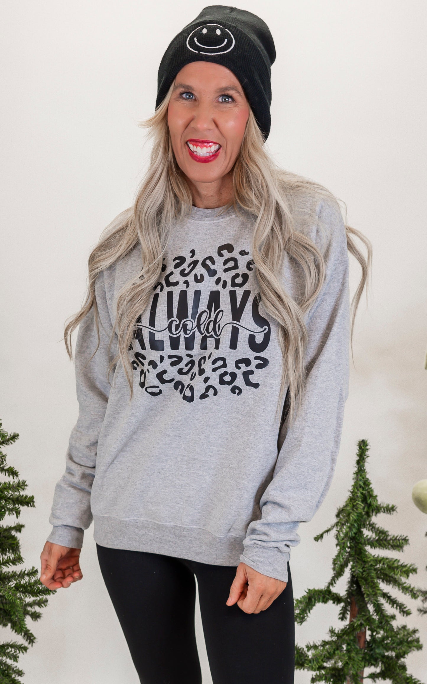 Always Cold Leopard Holiday Graphic Crewneck Sweatshirt