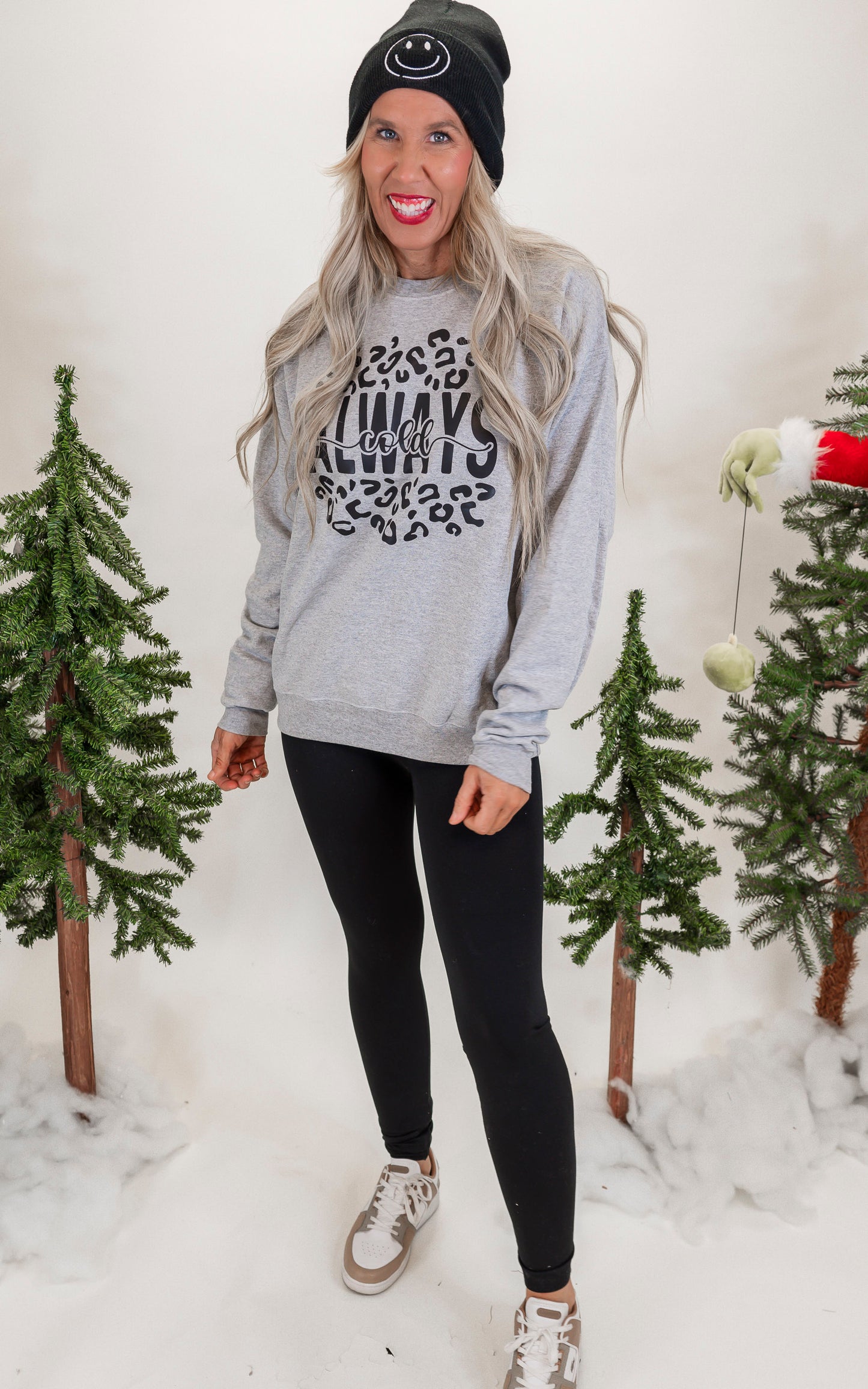 Always Cold Leopard Holiday Graphic Crewneck Sweatshirt