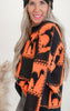 Halloween Black Cat Square Pattern Loose Fit Sweater