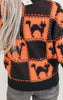 Halloween Black Cat Square Pattern Loose Fit Sweater