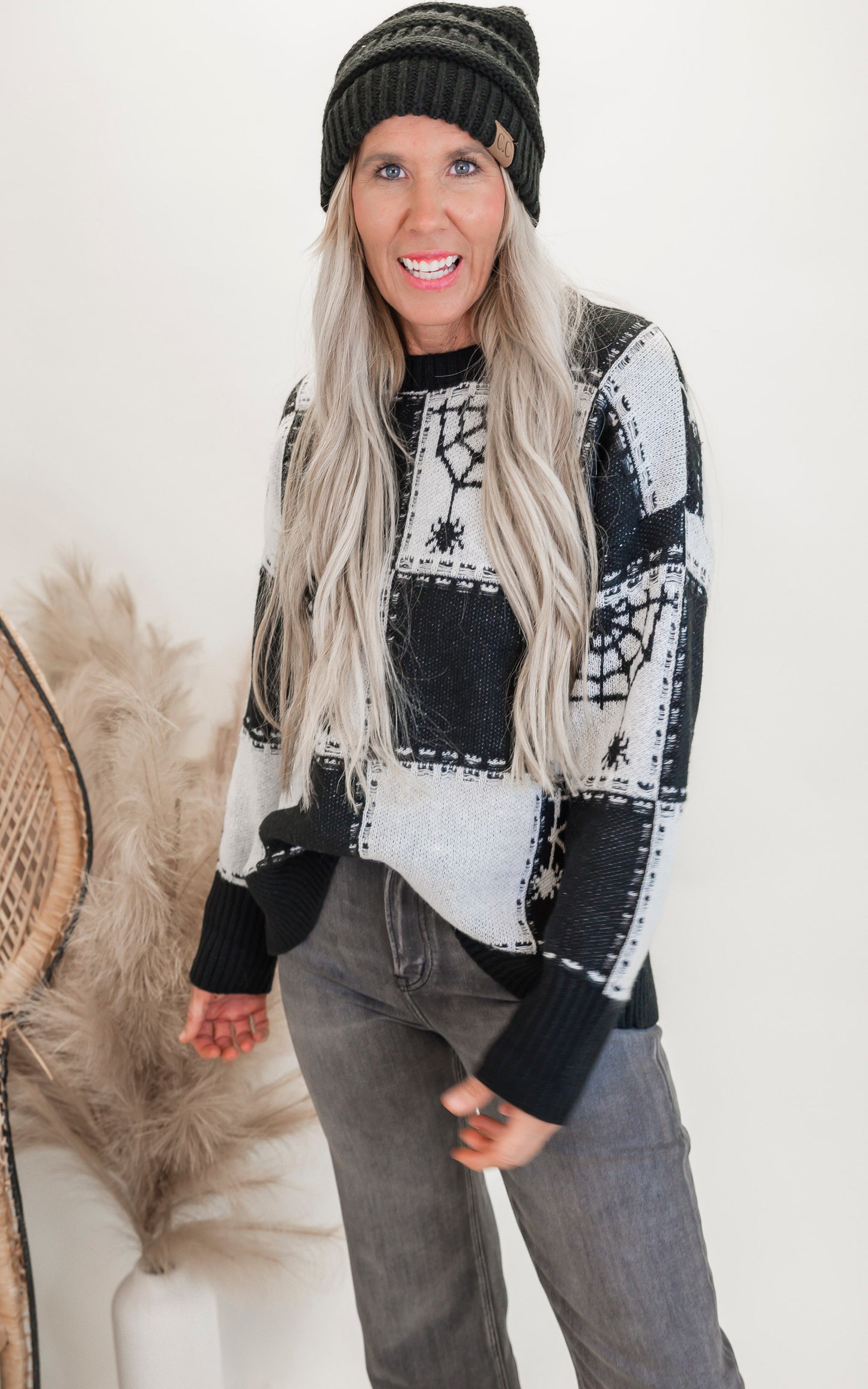 Black Spider Web Loose Knit Sweater - FINAL SALE