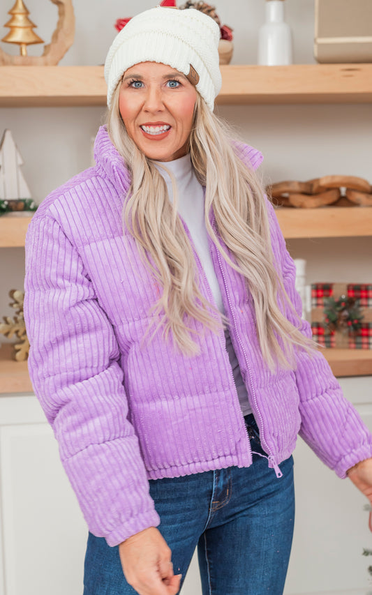 Lady Lilac Corduroy Stage Puffer Jacket