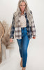 Beige/Navy Colorblock Plaid Button Down Top