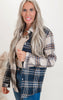 Beige/Navy Colorblock Plaid Button Down Top