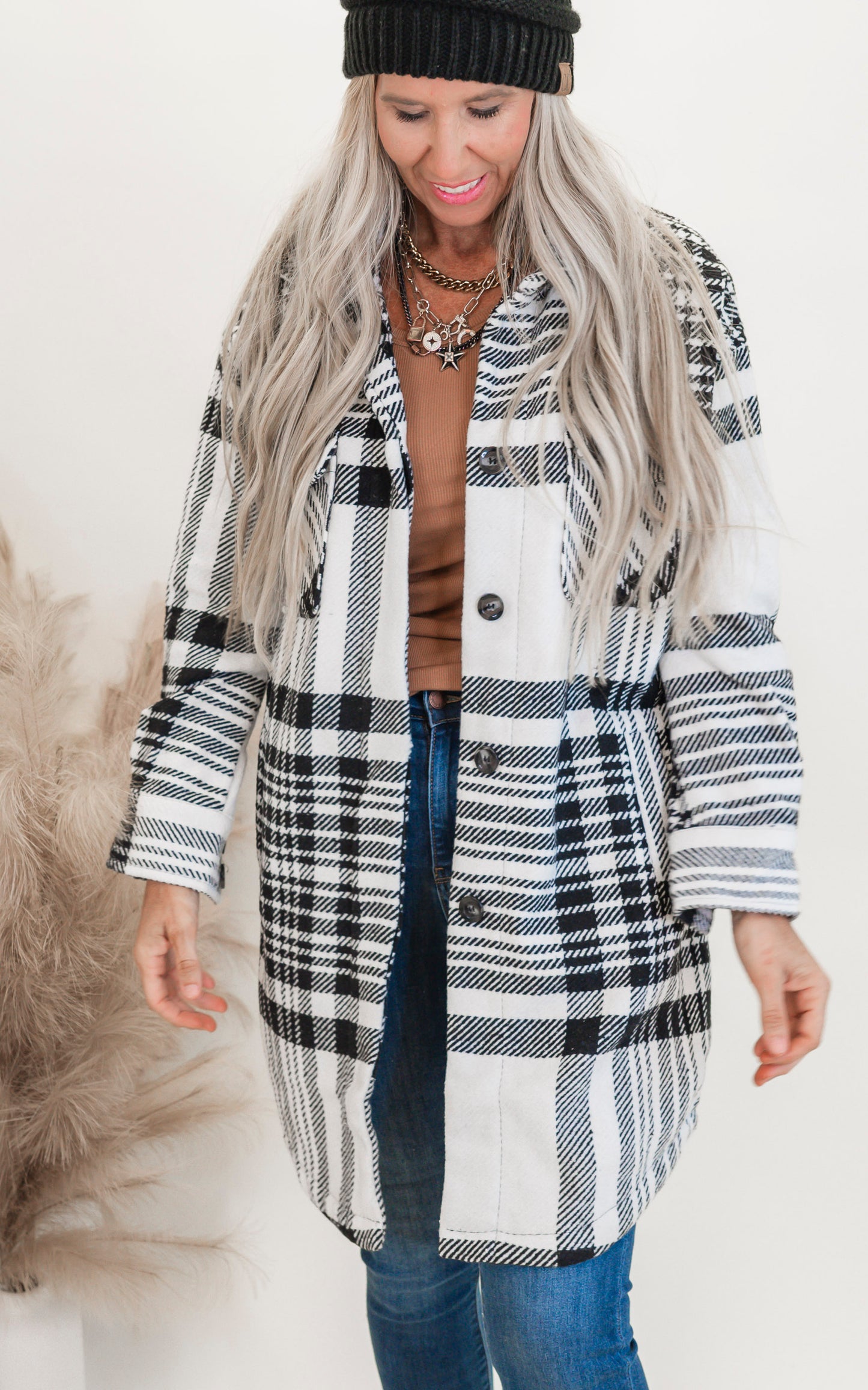 Ink Plaid Long Shacket