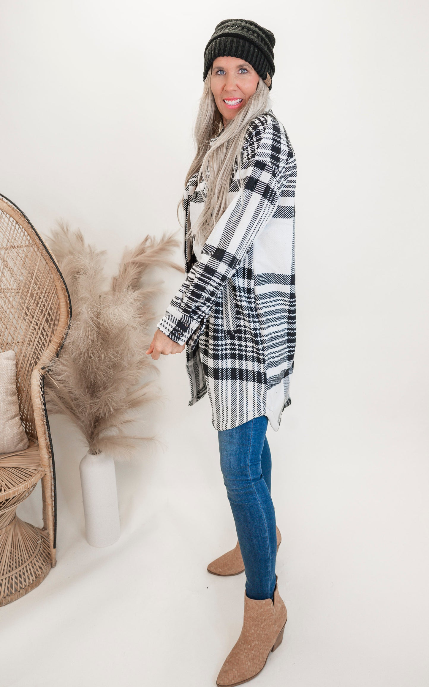 Ink Plaid Long Shacket