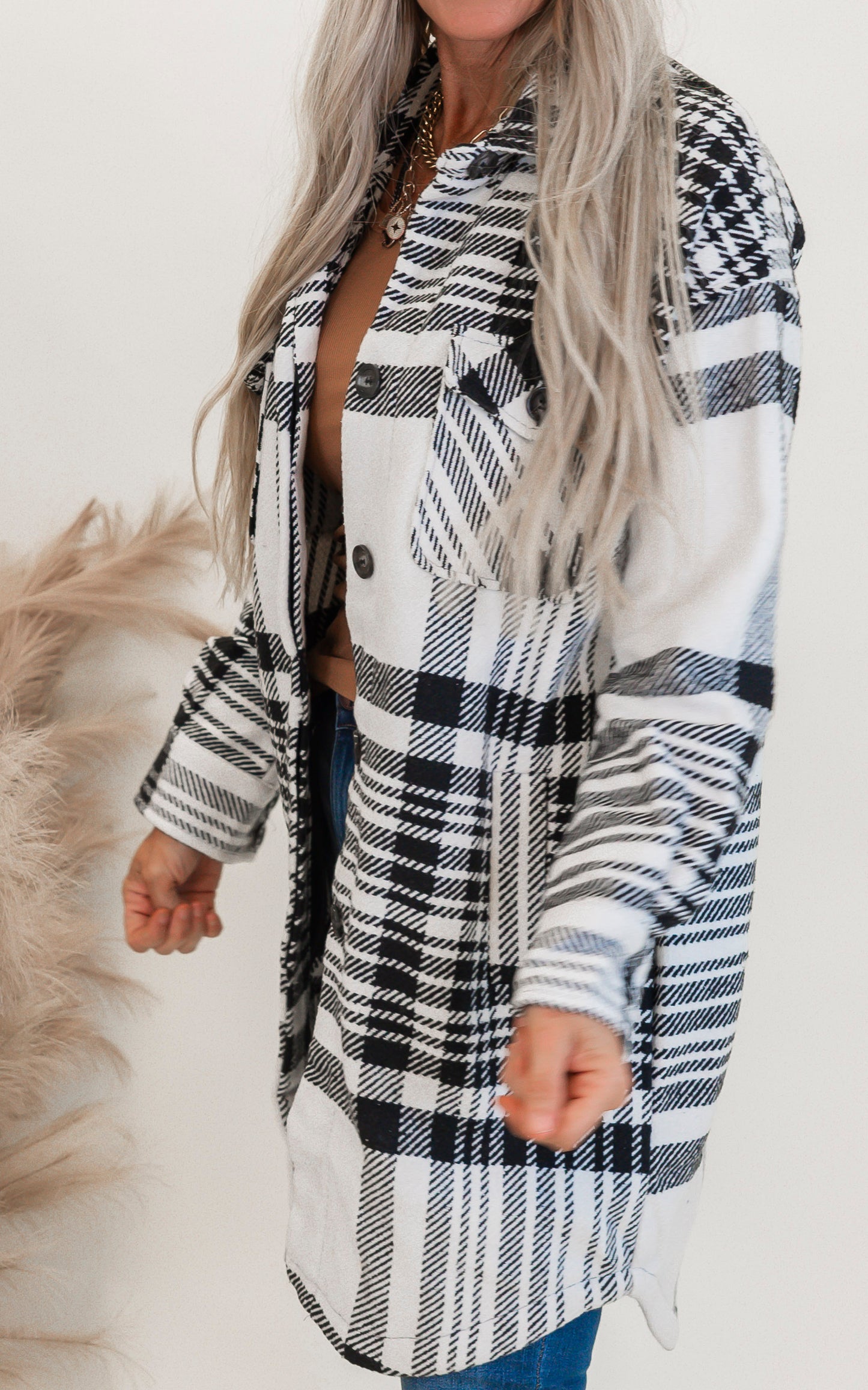 Ink Plaid Long Shacket