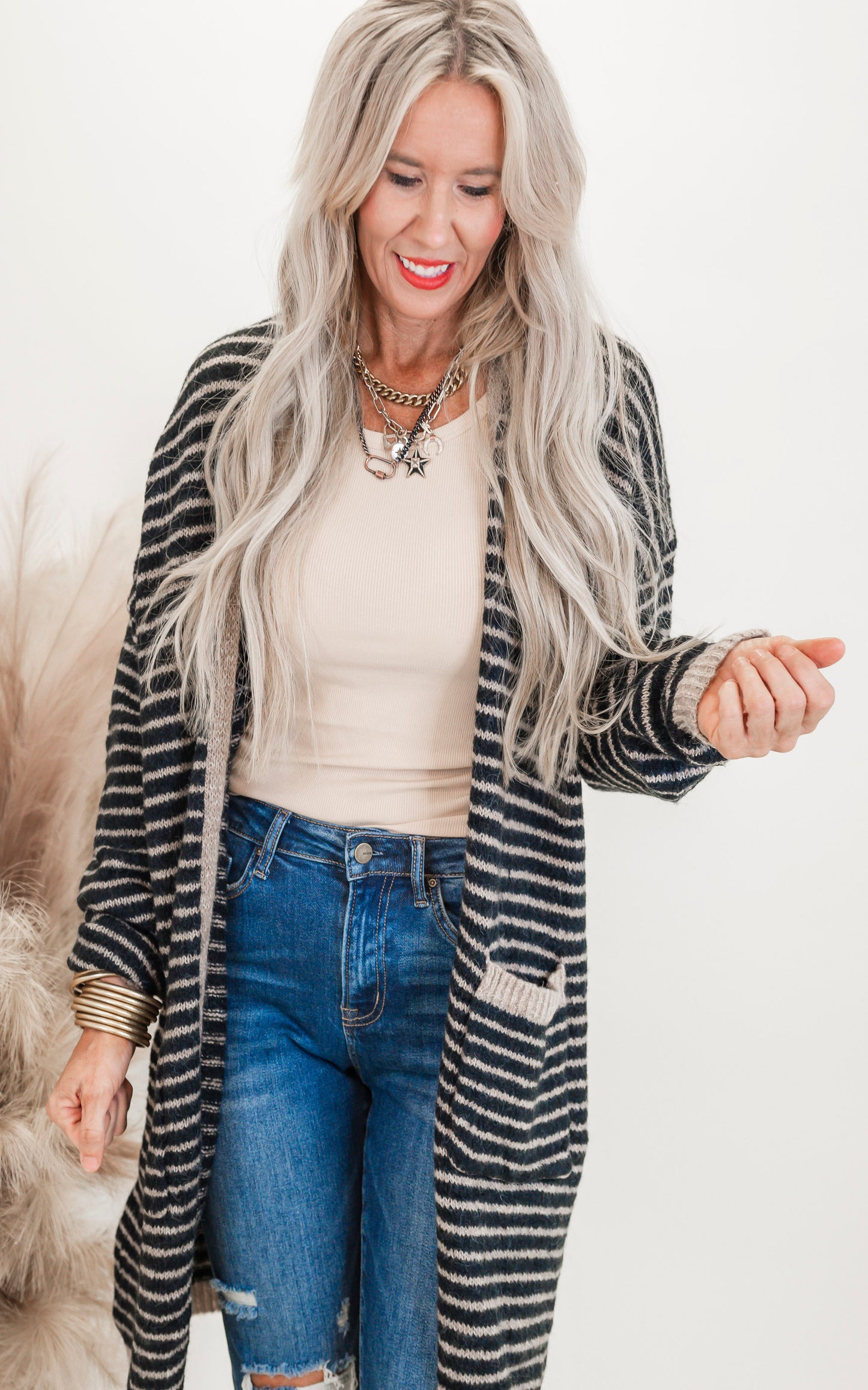 Long Sleeve Striped Cardigan