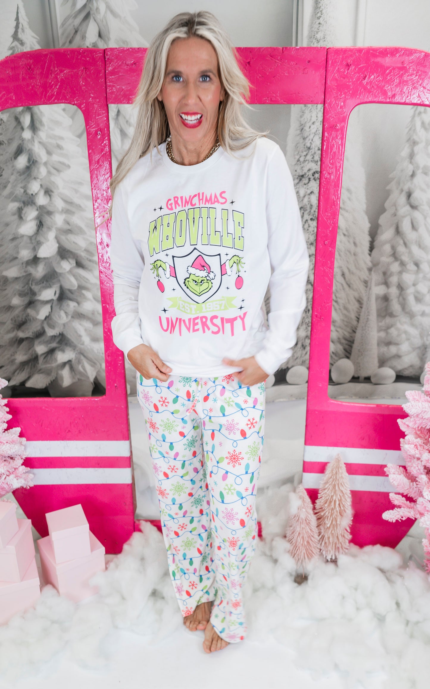 Who University Holiday Long Sleeve Graphic Top