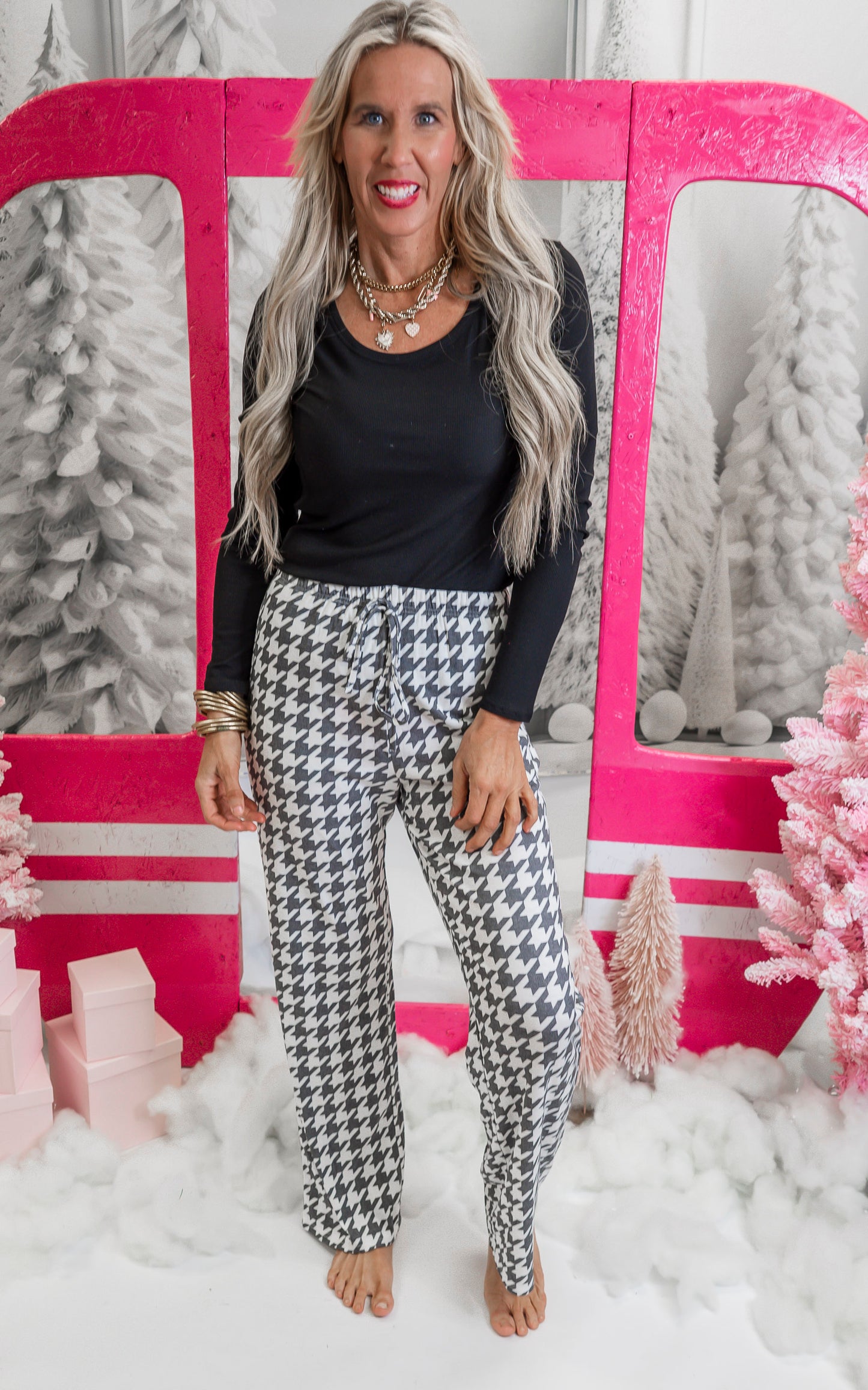 Black Houndstooth Pajama Pant Set by Salty Wave (TOP & BOTTOM) **Start Ship Date: Nov 29th