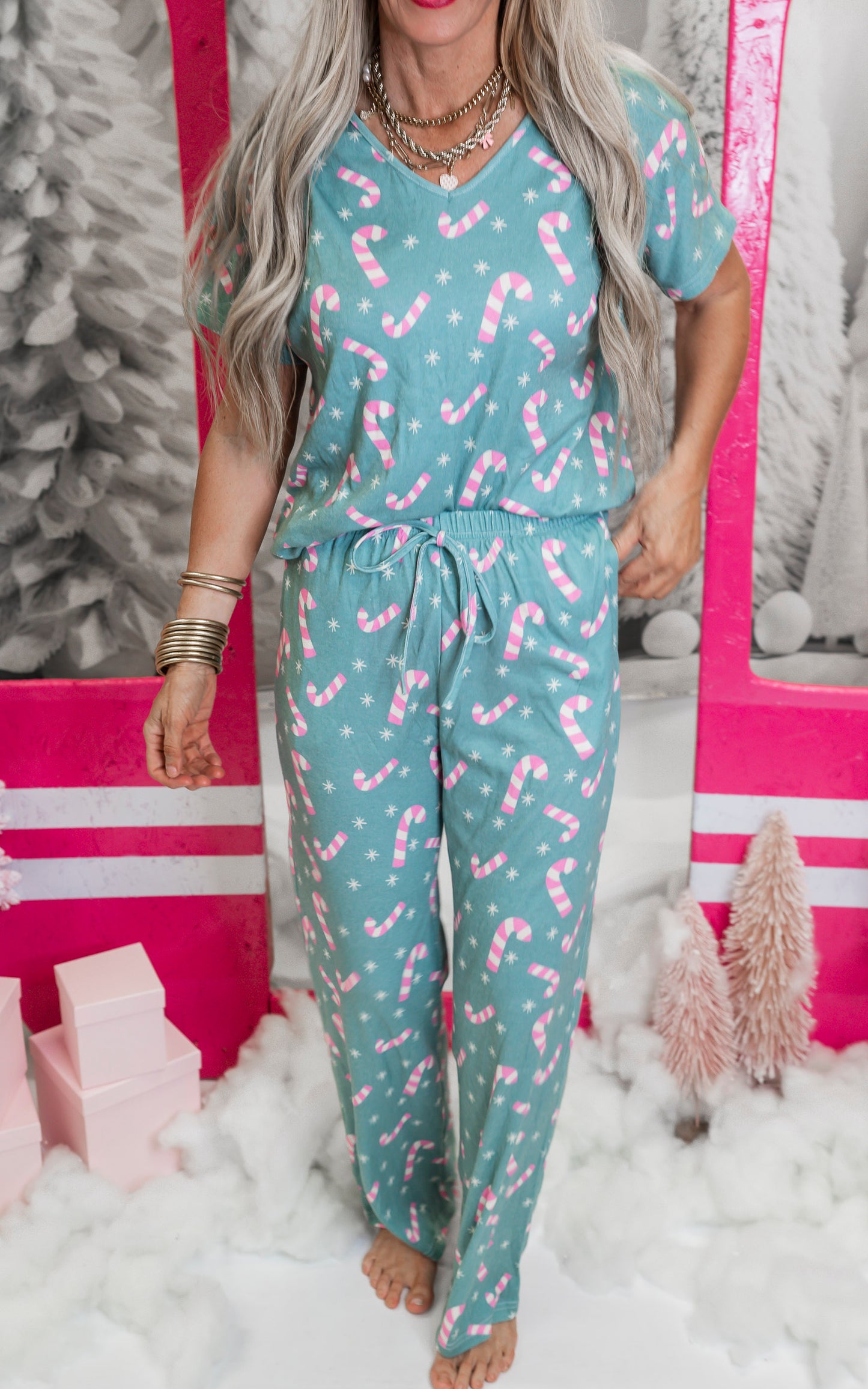 Mint Candy Canes Pajama Pant Set by Salty Wave (TOP & BOTTOM) **Start Ship Date: Nov 29th