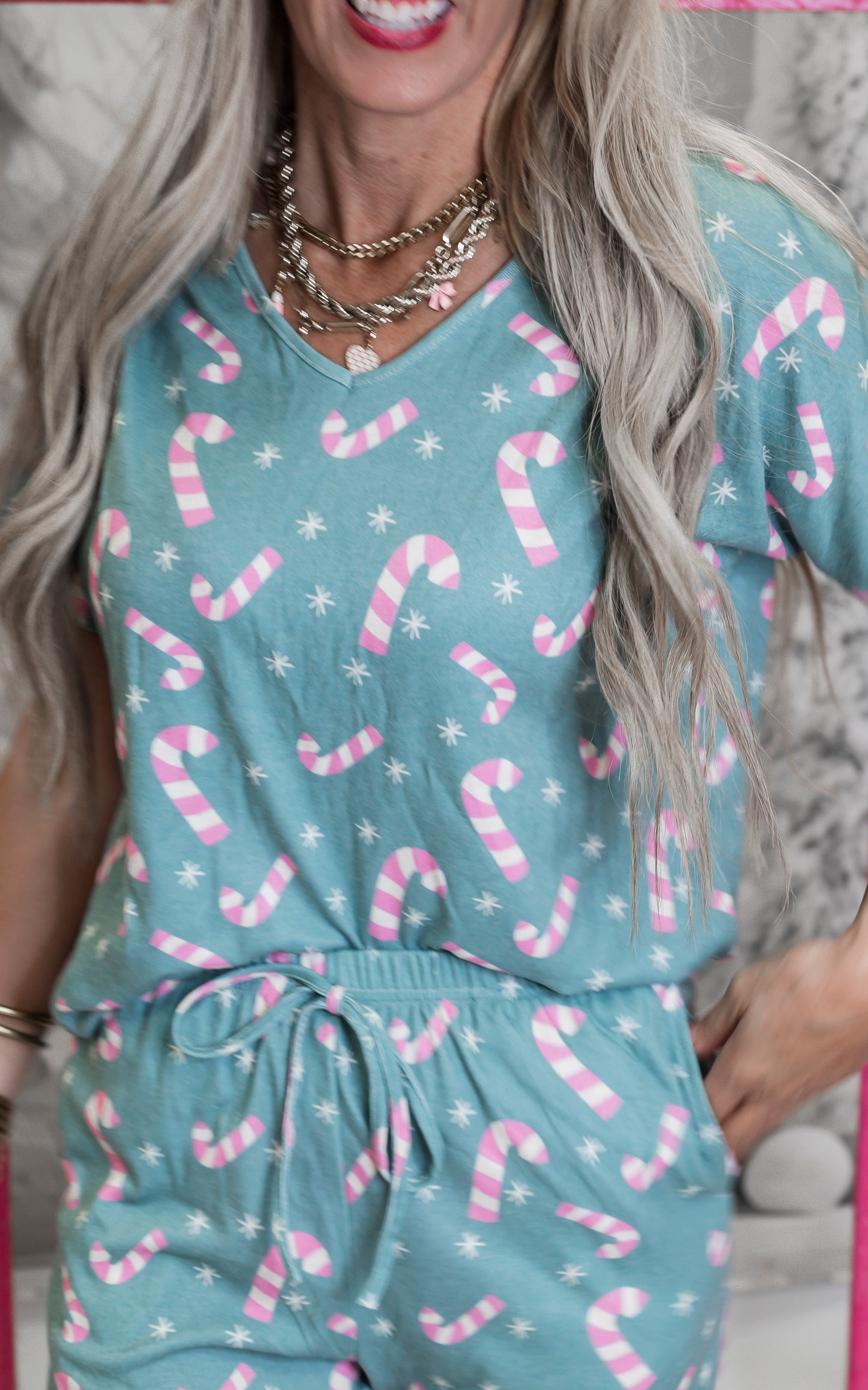 Mint Candy Canes Pajama Pant Set by Salty Wave (TOP & BOTTOM) **Start Ship Date: Nov 29th