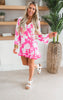 Pink Botantic Boarder Long Sleeve Beach Dress -  Final Sale