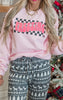 Freezing Check'd Holiday Pink Graphic Crewneck Sweatshirt