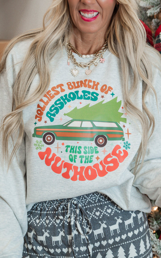 Jollies Bunch of Assholes Holiday Grey Graphic Crewneck Sweatshirt