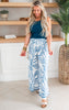 Navy Abstract Leaf Print Rayon Pants - Final Sale