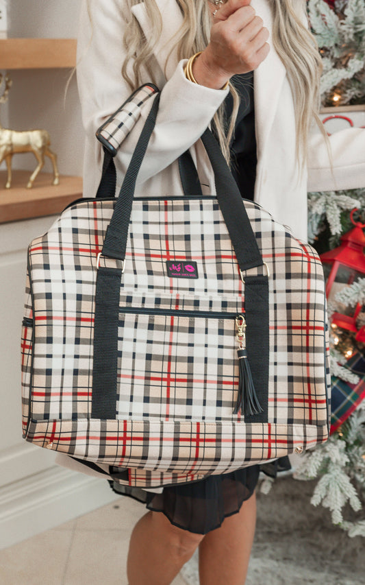 Taupe Tartan Duffel - Makeup Junkie Holiday Collab w/ Bad Habit