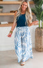 Navy Abstract Leaf Print Rayon Pants - Final Sale