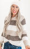 Taupe/Brown Color Block Striped Pullover Sweater