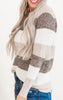 Taupe/Brown Color Block Striped Pullover Sweater