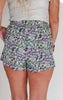 Green Floral Button Closure Shorts