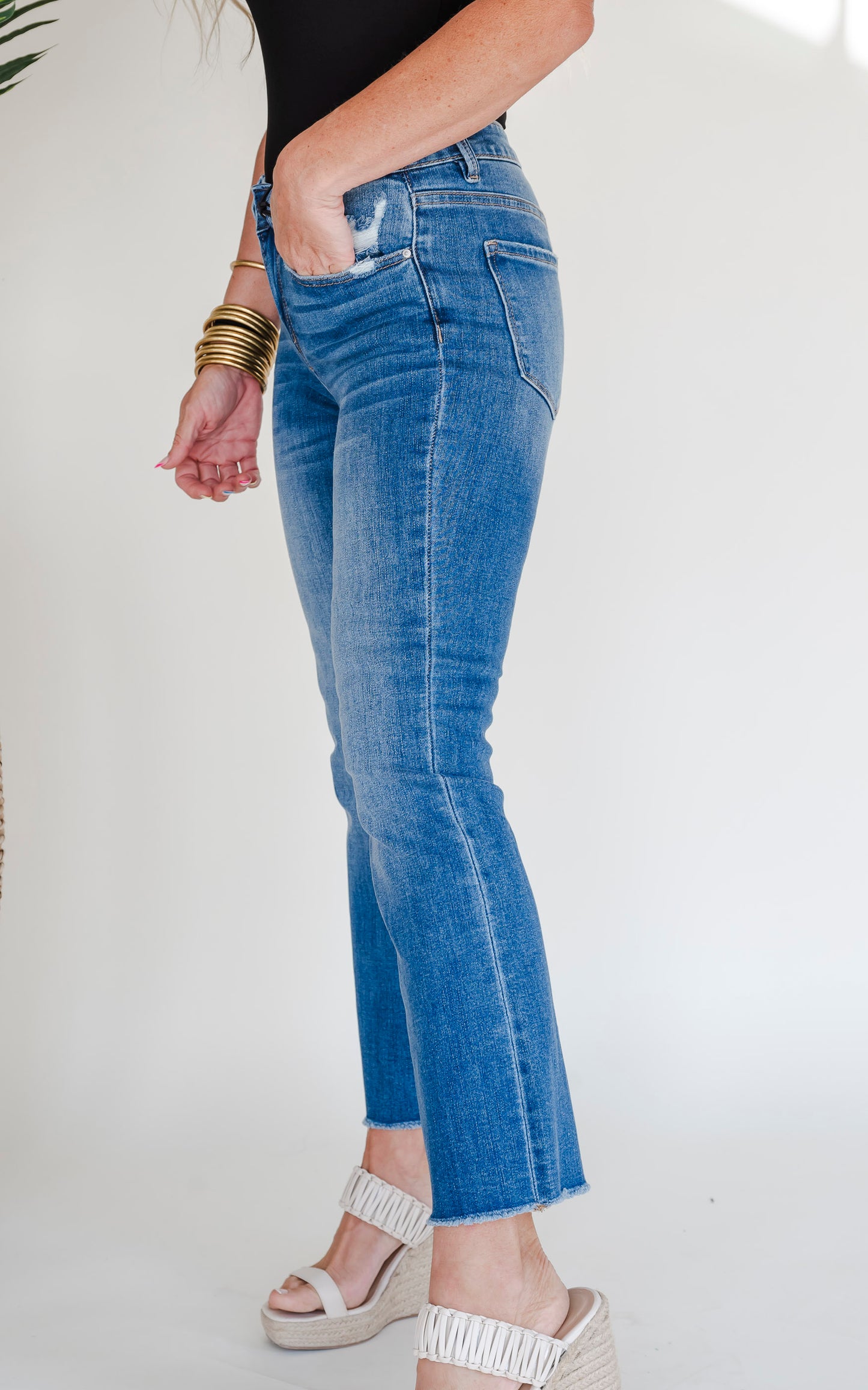 The Anna Mid Rise Bootcut Crop Denim Jean | Mica