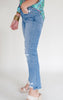 High Rise Ankle Straight w/ Side Slit Denim Jeans - Mica